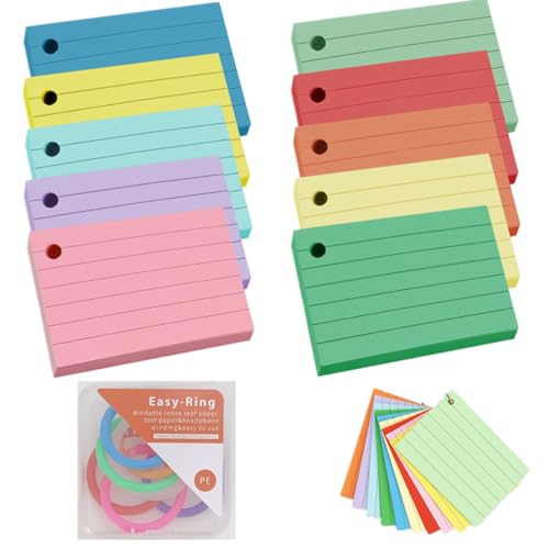 1000 blätter Mini mehrfarbige Kraftpapier Karten A8 Linierte Karteikarte 10 farben Liniert Flash Cards mit 10 Binderinge für Unterwegs Lernen Notizen Schule Büro Zuhause von Spydge