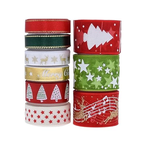 9 rollen Weihnachtsband 18 yards Geschenk Band Weihnachten 10mm 15mm 25mm Geschenkband für Geschenkverpackung Bogenbau von Spydge