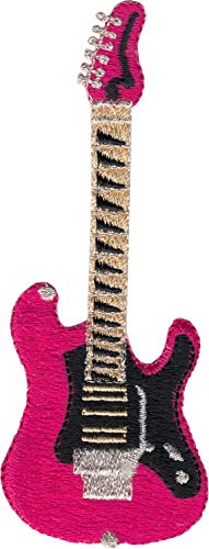 Pink Fender Stratocaster Gitarre – bestickter Aufnäher zum Aufbügeln, mehrfarbig von Square Deal Recordings & Supplies