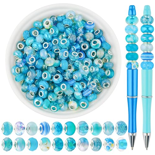 Perlen mit großem Loch für Stifte, 14 mm, Perlen für Stifte, Perlen, Kristallstifte, Perlen für DIY-Stifte, Schlüsselanhänger, Schmuckherstellung, Blau, 200 Stück von Square John