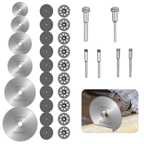 Sqxaldm Sägeblatt Kreissägeblatt Set Trennscheiben Set Mini Trennscheiben Kompatibel Drehwerkzeug Rotationswerkzeuge HSS-Trennscheiben mit 1/8" Schaft für Holz,Kunststoff,Metall,Stein,Glas(32PCS) von Sqxaldm