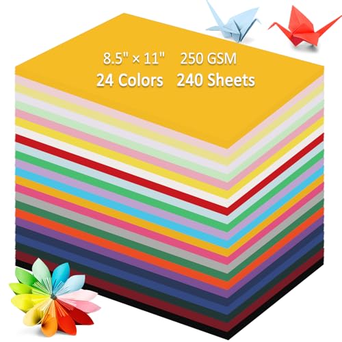 240 Blatt farbiger Karton, 24 verschiedene Farben, 250 g/m², farbiges Papier zum Basteln, bunter Karton für Scrapbooking, Papierbasteln, Partydekorationen von Srapwati