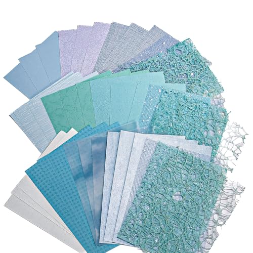 39 Blatt blau-grün strukturiertes Scrapbook-Papier und Netzstoff sortiert für Junk Journaling, Collage, handgefertigtes Vintage-Scrapbook Papier, Bullet Journaling, Planer, DIY Handwerk, 21,1 x 14,7 von Srapwati