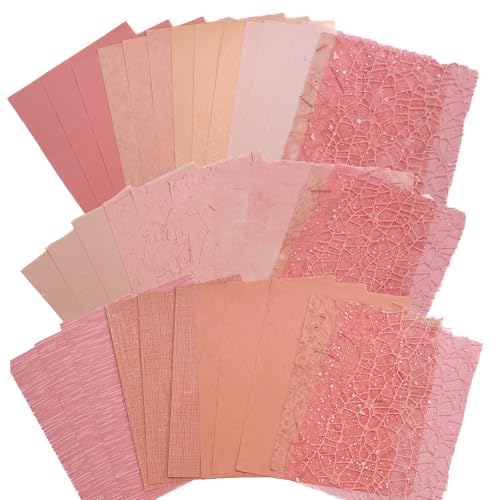 39 Blatt rosa strukturiertes Scrapbook-Papier und Netzstoff sortiert für Junk Journaling, Collage, handgefertigtes Vintage-Scrapbook Papier, Bullet Journaling, Planer, DIY Handwerk, 21,1 x 14,7 cm von Srapwati