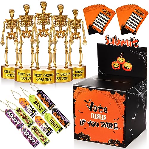 Sratte 56-teiliges Halloween-Partyzubehör beinhaltet die Wahlurne für Halloween-Kostüme, 5 goldene Skelett-Trophäen, 40 Abstimmkarten und 10 Preis-Karten für Erwachsene, Spielgeschenk, lustige von Sratte