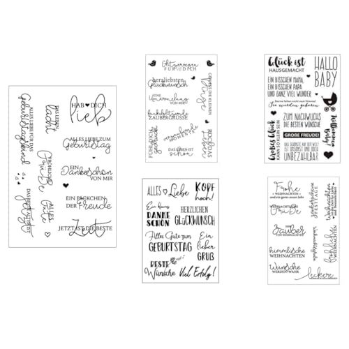 5 Set Clear Stamps Deutsch-Silikonstempel Set Deutschl, Silikonstempel Dprüche Deutsch Silikon Stempel für DIY Karte Scrapbooking Basteln, Deutsch Geburtstag, Hochzeit, Weihnachten von Sredwtk