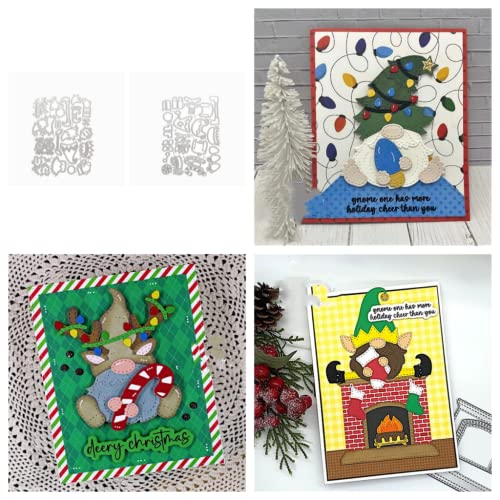 Sredwtk 2 Set Weihnachten Stanzschablonen Gnome Stanzschablonen Wichtel Metall Stanzschablone Scrapbooking DIY Vorlage Form für Papier Handwerk Prägewerkzeuge Grußkartenherstellung von Sredwtk