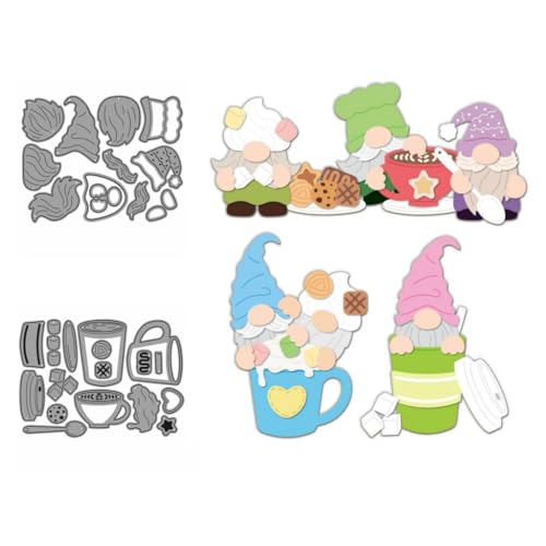 Sredwtk 2set Gnome Stanzschablonen Wichtel Metall Prägeschablonen Stanzformen Schneiden für DIY Karte Sammelalbum Scrapbooking Fotoalbum Deko Cutting Dies von Sredwtk