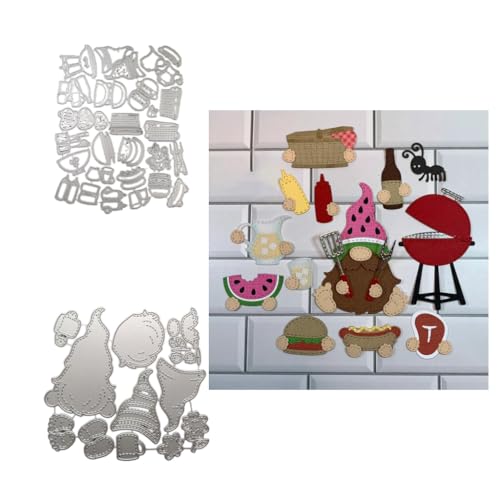 Sredwtk 2set Lebensmittel Wichtel Gnome Stanzschablonen Weihnachten Wichtel Metall Prägeschablonen Stanzformen Schneiden für DIY Karte Sammelalbum Scrapbooking Fotoalbum Deko Cutting Dies von Sredwtk