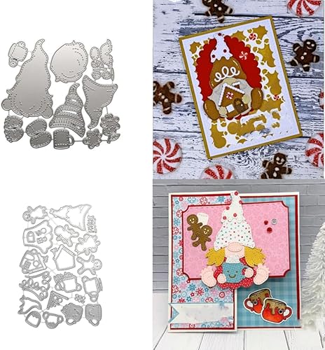 Sredwtk 2set Lebkuchenmann Haus Wichtel Gnome Stanzschablonen Weihnachten Wichtel Metall Prägeschablonen Stanzformen Schneiden für DIY Karte Sammelalbum Scrapbooking Fotoalbum Deko Cutting Dies von Sredwtk