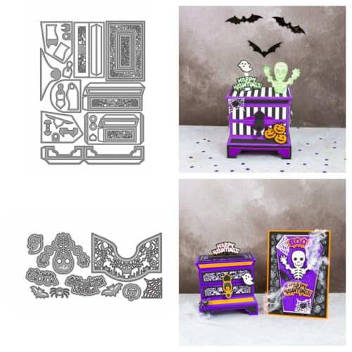 Sredwtk 2set Sarg Geschenkbox Stanzschablonen Schachtel Halloween Stanzschablonen Box Metall Prägeschablonen Stanzmaschine Stanzformen Schablonen für DIY 3D Keksbox Süßigkeitenbox von Sredwtk