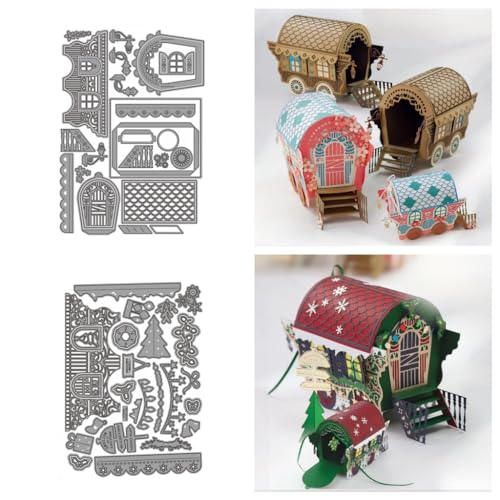 Sredwtk 2set Vintage Vardo Stanzschablonen Weihnachten Schachtel Stanzschablonen Boxen Metall Prägeschablonen Stanzmaschine Stanzformen Schablonen für DIY 3D Hochzeitgeschenkbox Keksbox Süßigkeitenbox von Sredwtk