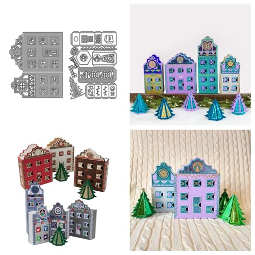 Sredwtk Adventsstadt Stanzschablonen Weihnachten Schachtel Stanzschablonen Boxen Metall Prägeschablonen Stanzformen Schablonen für DIY 3D Hochzeitgeschenkbox Kuchenbox Keksbox Süßigkeitenbox von Sredwtk