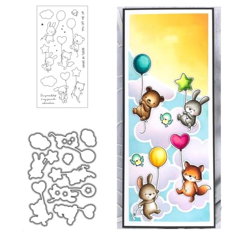 Sredwtk Ballon,Tiere Metall Schablonen Stanzschablone DIY Cutting Dies Scrapbooking Stanzformen mit transparent Siegel Stempelset Prägeschablone Kartenherstellung Fotoalbum Grußkarte Deko von Sredwtk