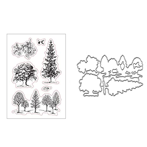 Sredwtk Baum Stanzschablonen mit Stempelset Stempel Und Stanzformen Silikonstempel Und Stanzschablonen Stempel Selbst Gestalten und Stempelset fur DIY Scrapbooking, Kunsthandwerk, Stanzen von Sredwtk