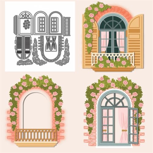 Sredwtk Blumen Fenster Stanzschablonen Fenster Metall Prägeschablonen Stanzformen Schneiden für DIY Karte Sammelalbum Scrapbooking Fotoalbum Deko von Sredwtk