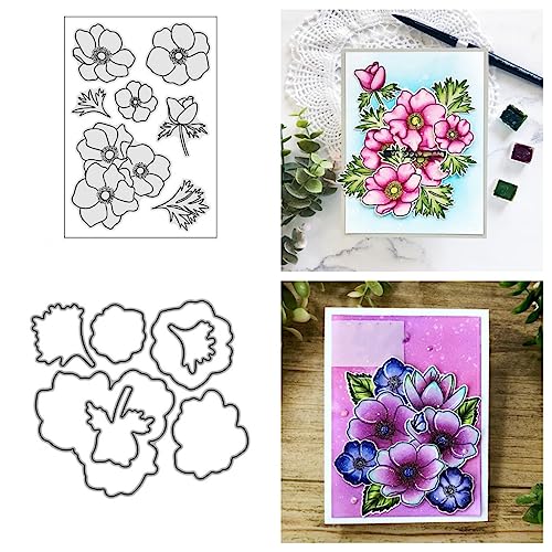 Sredwtk Blumen Stanzschablonen und Stempelset,Stempel und Stanzen Set,Silikonstempel und Stanzen Set,Clear Stamp und Stanzschablone Für DIY Scrapbooking Fotoalbum Dekor Karten von Sredwtk