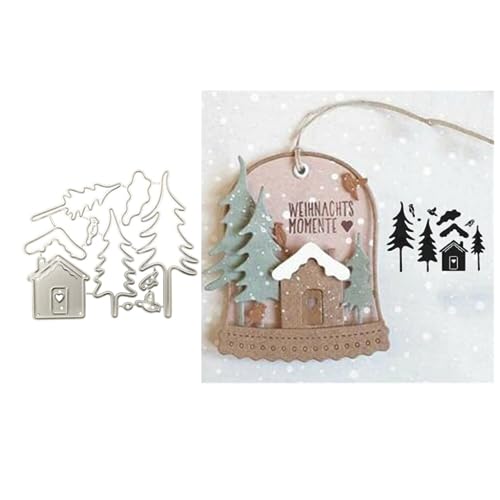 Sredwtk Häuser Bäume Vogel Stanzschablonen Winter Cutting Dies Prägeschablonen Stanzformen Schablonen Für Scrapbooking, Fotopapier 3D Karten Handwerk Prägen DIY Herstellung Geschenk von Sredwtk