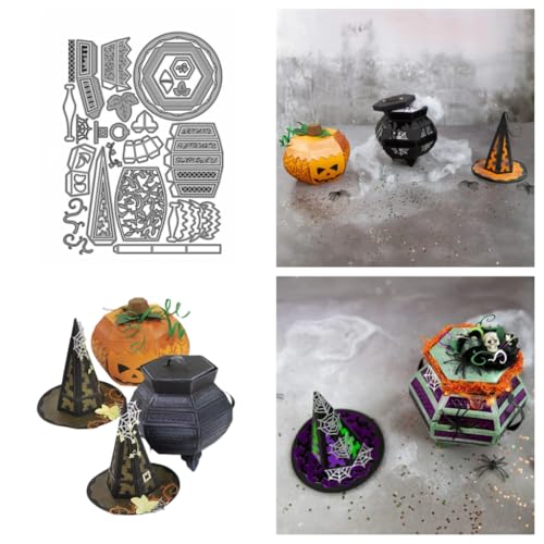 Sredwtk Halloween Stanzschablonen Schachtel Halloween Stanzschablonen Box Metall Prägeschablonen Stanzmaschine Stanzformen Schablonen für DIY 3D Hochzeitgeschenkbox Keksbox Süßigkeitenbox von Sredwtk