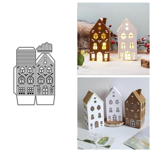 Sredwtk Haus Stanzschablonen Laterne Weihnachten Cutting Dies Prägeschablonen Stanzformen Schablonen Für Scrapbooking, Fotopapier 3D Karten Handwerk Prägen DIY Herstellung Geschenk (B) von Sredwtk