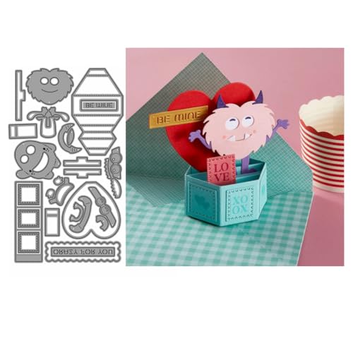 Sredwtk Liebe Monster Geschenkbox Stanzschablonen Schachtel Stanzschablonen Box Metall Prägeschablonen Stanzmaschine Stanzformen Schablonen für DIY 3D Keksbox Süßigkeitenbox von Sredwtk