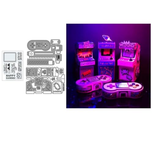 Sredwtk Mit Silikonstempel 3Set Gaming Arcade Geschenkbox Stanzschablonen Schachtel Stanzschablonen Box Metall Prägeschablonen Stanzmaschine Stanzformen Schablonen für DIY 3D Keksbox Süßigkeitenbox von Sredwtk