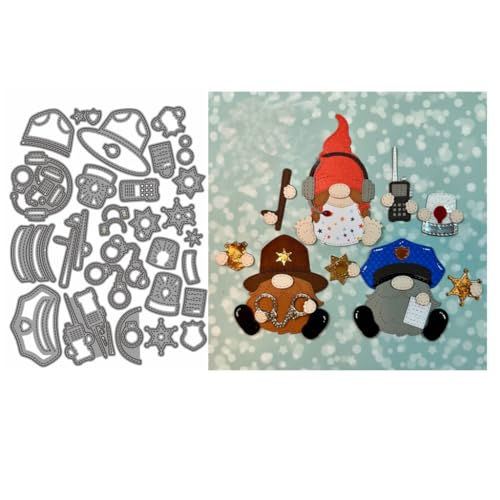 Sredwtk Polizei Gnome Stanzschablonen Wichtel Metall Prägeschablonen Stanzformen Schneiden für DIY Karte Sammelalbum Scrapbooking Fotoalbum Deko Cutting Dies von Sredwtk