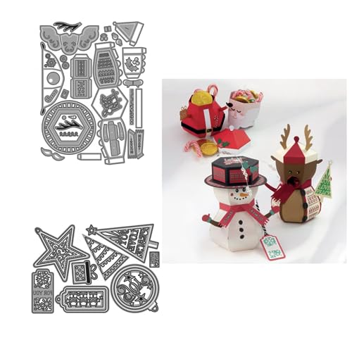 Sredwtk Santa Schneemann Stanzschablonen Weihnachten Schachtel Stanzschablonen Boxen Metall Prägeschablonen Stanzformen Schablonen für DIY 3D Hochzeitgeschenkbox Kuchenbox Keksbox Süßigkeitenbox von Sredwtk