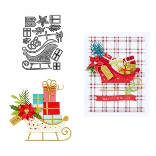 Sredwtk Schlitten Geschenk Weihnachten Stanzschablonen Metall Prägeschablonen Stanzformen Schneiden für DIY Karte Sammelalbum Scrapbooking Fotoalbum Deko Cutting Dies von Sredwtk