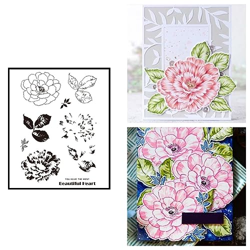 Sredwtk Silikonstempel Blumen Clear Stamps for DIY Scrapbooking Decor Blumen Blätter Pflanzen Transparente Silikonstempel zur Herstellung von Karten Fotoalbum Dekoration von Sredwtk