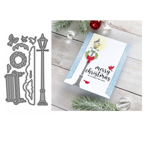 Sredwtk Winter Stuhl Straßenlaterne Stanzschablonen Weihnachten Metall Prägeschablonen Stanzformen Schneiden für DIY Karte Sammelalbum Scrapbooking Fotoalbum Deko von Sredwtk