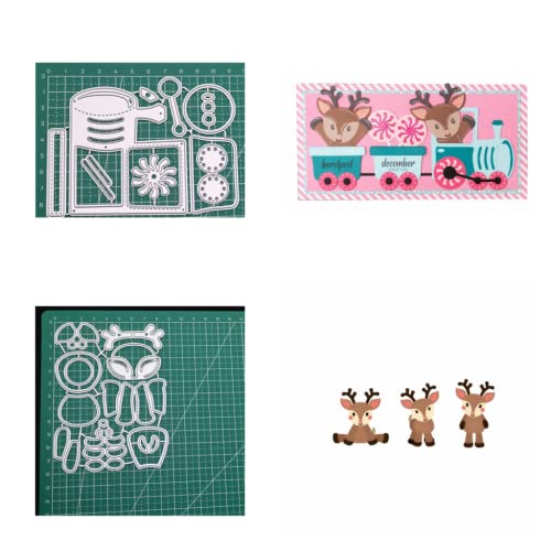 Sredwtk Zug und Rehkitz Stanzschablonen Weihnachten Metall Prägeschablonen Cutting Dies Weihnachten Stanzformen für DIY Scrapbooking Herstellung Karten Handwerk Geschenk von Sredwtk