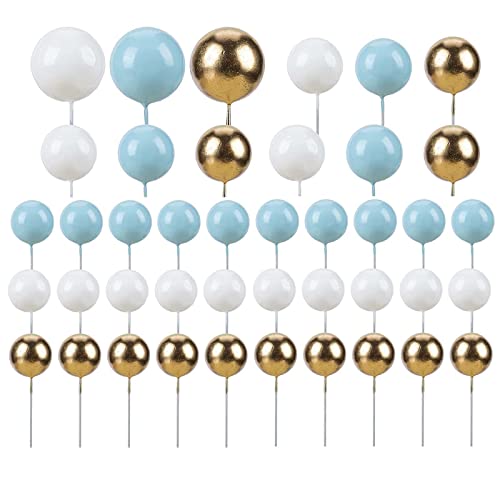 42 Stück Ballon-Kuchendekorationen, Kugel-Kuchendekorationen, Mini-Ballon, DIY-Kucheneinsatz, Cupcake-Topper für Geburtstagsparty, Hochzeit, Backen, Kuchendekoration (weiß, blau, gold) von Sricam