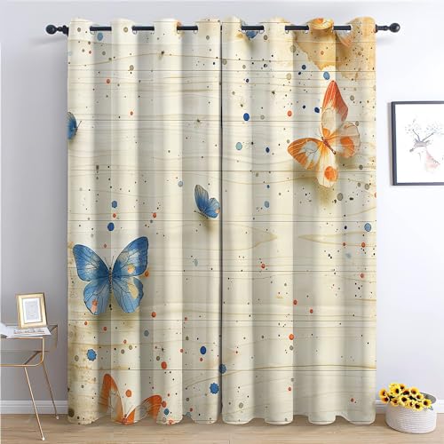 Blickdicht Verdunklungsvorhänge für Schlafzimmer 2er 91.5x214cm (BxH), Doodle-Schmetterling Bunt Thermo isolierte Ösen Vorhänge, Waschbarer Polyester Vorhang, Mehrfarbig für Kinderzimmer & Wohnzimmer von Srigzcaly