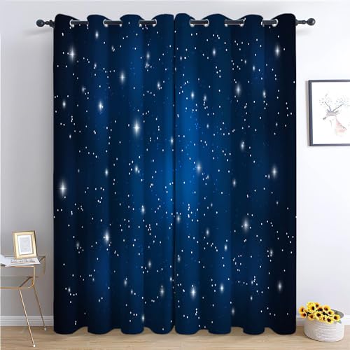 Kinder Vorhänge 2er Blickdicht Gardinen Thermovorhang Ösenschal Vorhänge 150x166cm(BxH) Sterne Am Sternenhimmel Der Blauen Galaxie Verdunklungsvorhang für Büros Wohnzimmer Schlafzimmer, Blau von Srigzcaly