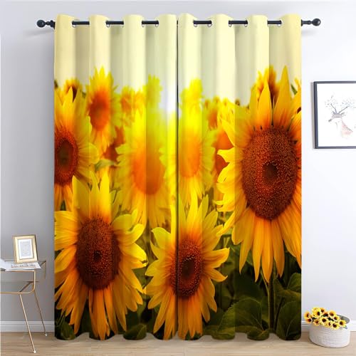 Kinder Vorhänge 2er Blickdicht Gardinen Thermovorhang Ösenschal Vorhänge 280x245cm(BxH) Sonnenuntergang SonnenblumenblüTen Verdunklungsvorhang für Büros Wohnzimmer Schlafzimmer Kinderzimmer, Gelb von Srigzcaly