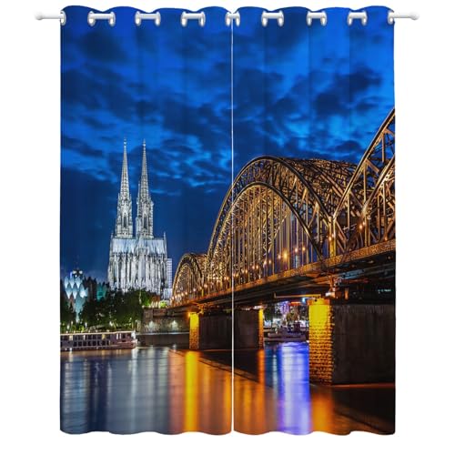 Srigzcaly Kinderzimmer Verdunkelungsvorhänge für Schlafzimmer&Wohnzimmer - 2 Stück 183x214 cm(BxH), Blick Auf Den KöLner Dom Ösen Vorhänge, Temperatur Halten und Lärmminderung, Polyester Vorhange von Srigzcaly