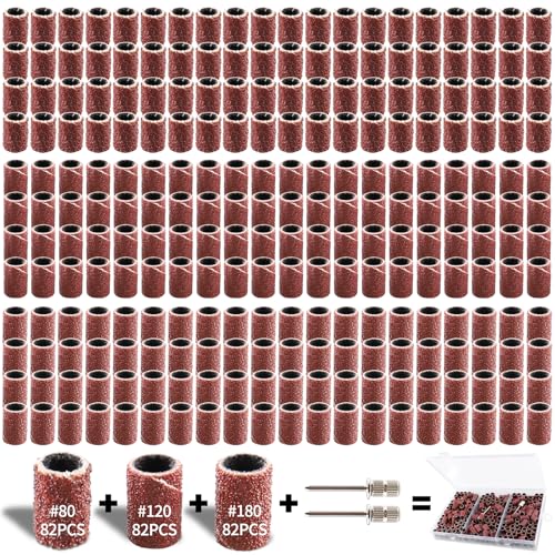 Sruhrak 248 Stück Schleifhülsen Satz Mit Frei Box 80/120/180 Körnung Schleiftrommel Einschließlich 246 Stück Schleifband Sleeves+2 Stück Schleifwalze für Dremel Drehwerkzeug（Rot) von Sruhrak