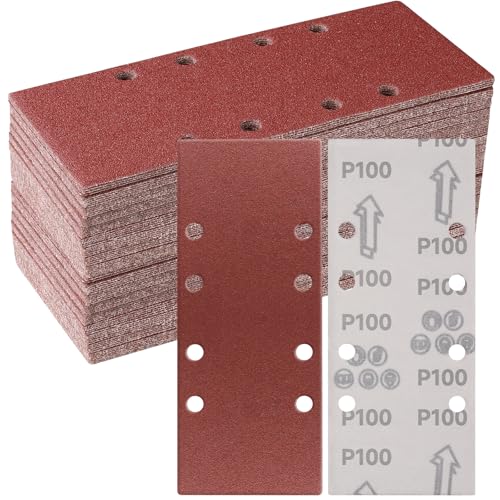 Sruhrak 50 Stück 93 x 230mm Schleifpapier Set, 100 Körnung Rechteckiges Schleifpad mit Klettverschluss 8 Löcher Schleifblatt für Rechteckschleifer Bosch-Schleifer von Sruhrak