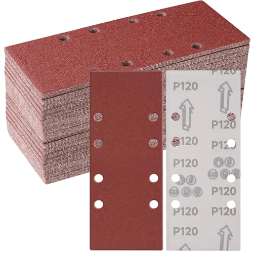 Sruhrak 50 Stück 93 x 230mm Schleifpapier Set, 120 Körnung Rechteckiges Schleifpad mit Klettverschluss 8 Löcher Schleifblatt für Rechteckschleifer Bosch-Schleifer von Sruhrak