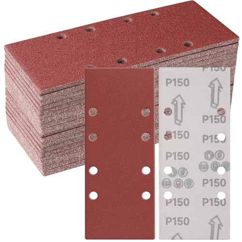 Sruhrak 50 Stück 93 x 230mm Schleifblatt Set, 150 Körnung Rechteckiges Schleifpad mit Klettverschluss 8 Löcher Schleifpapier für Rechteckschleifer und Bosch-Schleifer von Sruhrak