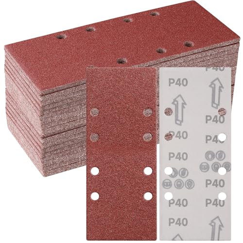 Sruhrak 50 Stück 93 x 230mm Schleifblatt Set, 40 Körnung Rechteckiges Schleifpad mit Klettverschluss 8 Löcher Schleifpapier für Rechteckschleifer und Bosch-Schleifer von Sruhrak