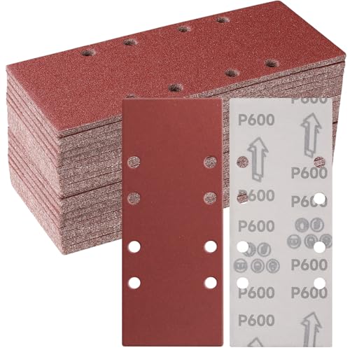 Sruhrak 50 Stück 93 x 230mm Schleifblatt Set, 600 Körnung Rechteckiges Schleifpad mit Klettverschluss 8 Löcher Schleifpapier für Rechteckschleifer und Bosch-Schleifer von Sruhrak