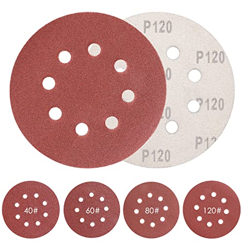 Sruhrak Schleifpapier 125mm Klett 20 X 40/60/80/120 Körnung 8 Loch Schleifscheiben 125mm klett für Exzenterschleifer (80 Stück) von Sruhrak