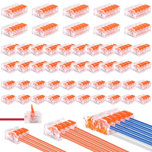 Kabelverbinder, 50 Stück Verbindungsklemme, Kabelklemmen Elektro, mit Betätigungshebel, 4mm² Leiter Klemme Lüsterklemmen Verbindungsklemme Kombiniert Werden für Feste Kabe 2-3-4 Leiter von Srup