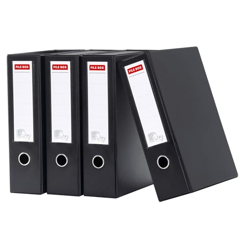 Srvnpioy Schwarz Aktenboxen A4, 88 mm Rücken, 4 Stück, A4 Dokumentenbox aus Kunststoff für Büro, Schule oder Archivraum Srvnpioy Schwarz Aktenboxen A4, 88 mm Rücken, 4 Stück, A4 Dokumentenbox aus Kunststoff für Büro, Schule oder Archivraum von Srvnpioy
