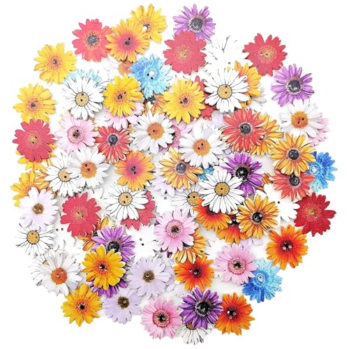 100 pcs Blumenknöpfe verschiedene Farbe 1, 4 Zoll 2 Loch Sonnenblumenholzknöpfe für Handwerk, Kleidung, Ersatz von Ssguopte