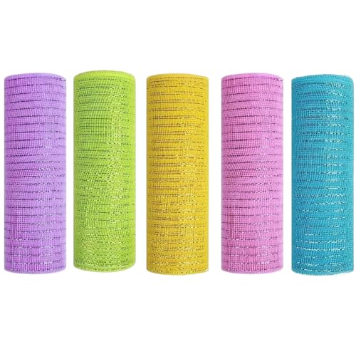 5 Rolls Mesh Ribbon, 10 Zoll x 10 Yard dekoratives Netzband für Kränze, exquisites Deko -Netz, DIY -Deko -Netzband für Osterfeder -Türkranz von Ssguopte