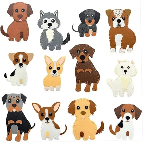 Ssguopte 1 Set Kids Sewing Kit, 12pcs niedliches Vorgeschnitten Hunde Nähtet mit Stickfäden Filz Fish Tiere Set DIY Craft Ornamente Kinder Bildungsspielzeug für Anfänger Kinder von Ssguopte