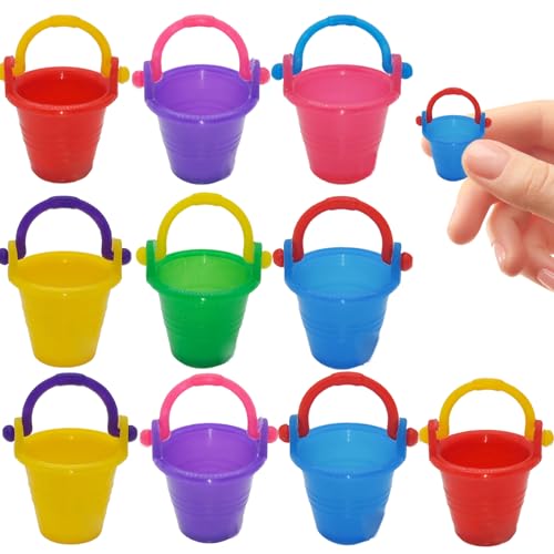 Ssguopte 10pcs Mini Eimer, leichte Plastiksandspielzeug tragbares Zufallsfarbenpuppenhaus Sandbox Eimer mit Griff für Kinder Rollenspiele Dollhouse Dekor von Ssguopte